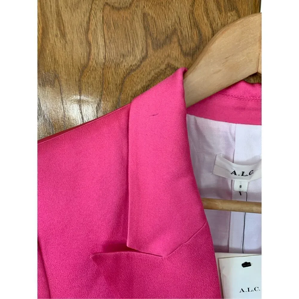 A.L.C. Bishop Il Peak Lapel Satin Blazer in Hot Pink Size 8